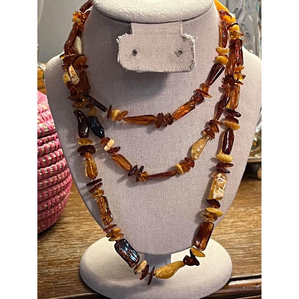 Gorgeous multicolor multi cut Amber necklace 56 inches in length Vintage